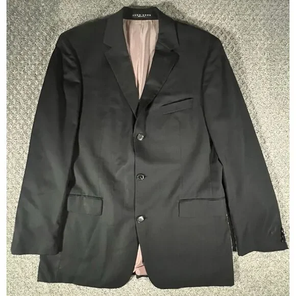 Hugo Boss Scorsese 42L Three Button Wool Suit 38 Pants Black‎ on Black Striped